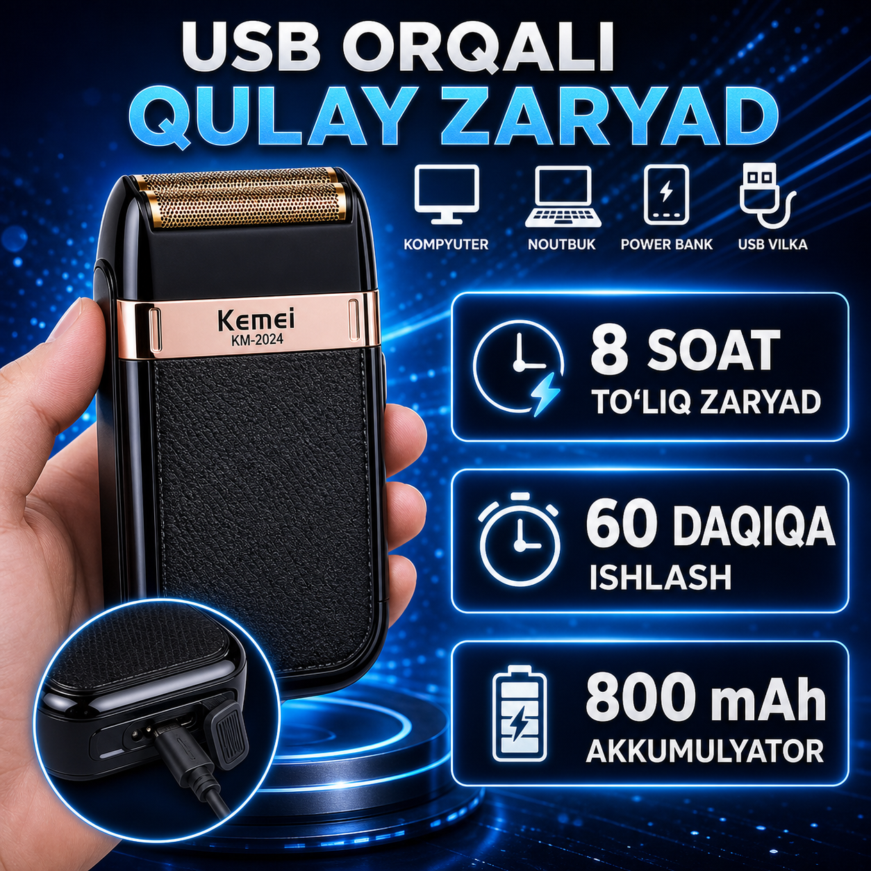 Kemei ustarasini qulay zaryadlash